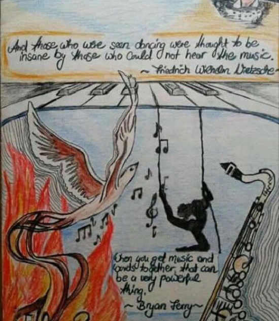 Sitat fra Friedrich Wilhelm Nietzsche illustrert av Kelly Ackroyd